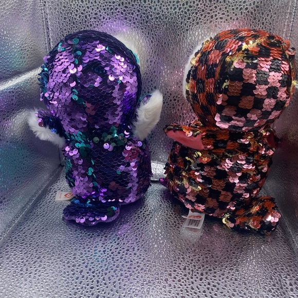 Ty Sequin Owl Plush in Purple and Orange - Picture 2 of 8
